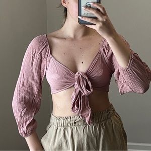 Crop long sleeve top tie